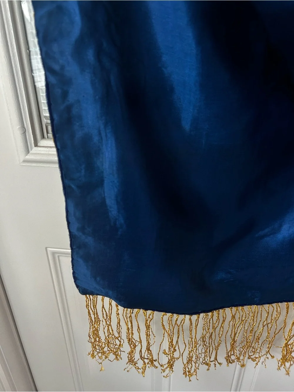 Navy Blue Velebet Gold Embroidered with Fringe Table Runner